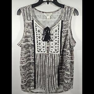 Christopher & Banks Womens Black White Geometric Print Tank Top Size XL Tunic